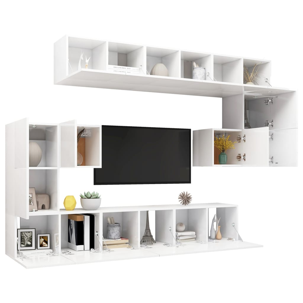 vidaXL 10 Piece TV Cabinet Set White Engineered Wood