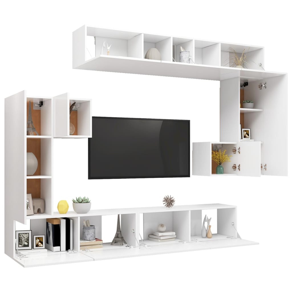 Thumbnail - vidaXL 8-tlg. TV-Schrank-Set Weiß Holzwerkstoff