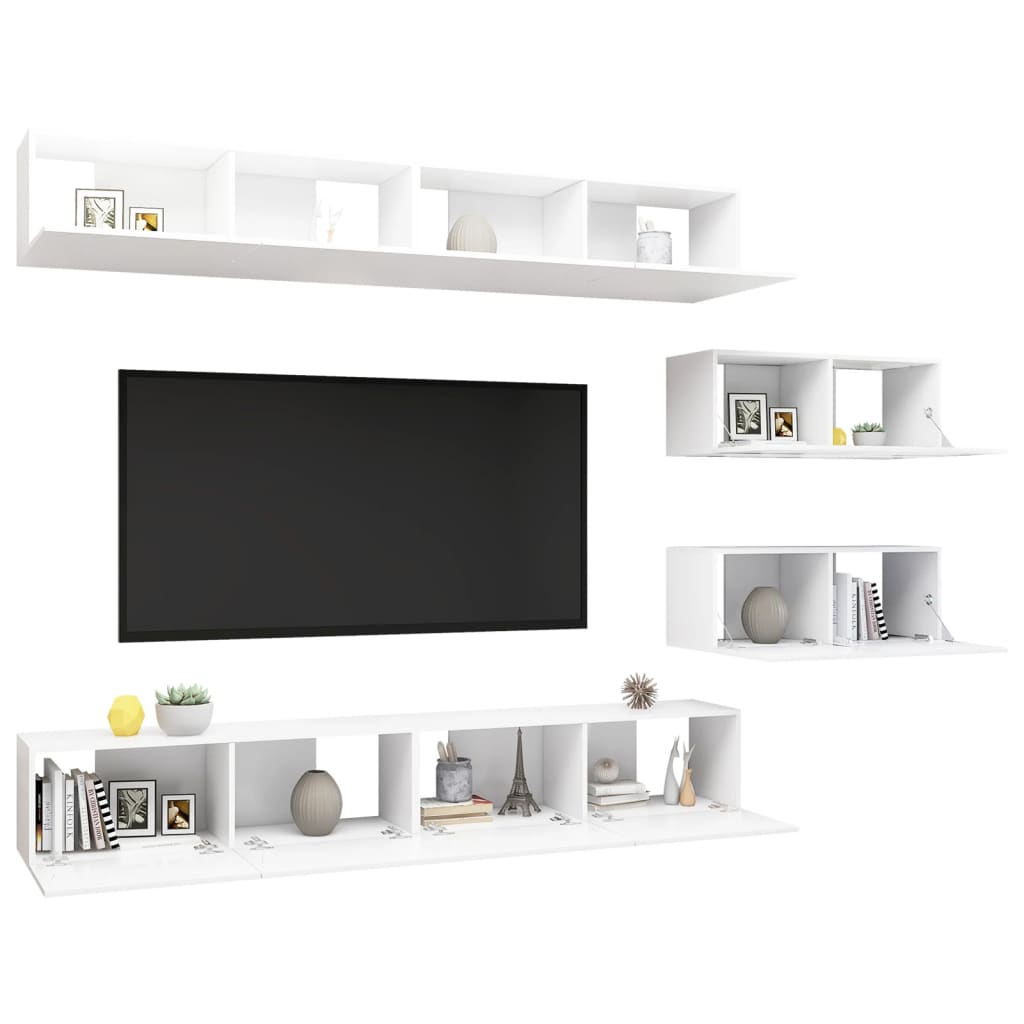 

vidaXL 6-delige Tv-meubelset spaanplaat wit