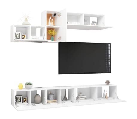 vidaXL 6-daļīgs TV skapīšu komplekts, balts, inženierijas koks