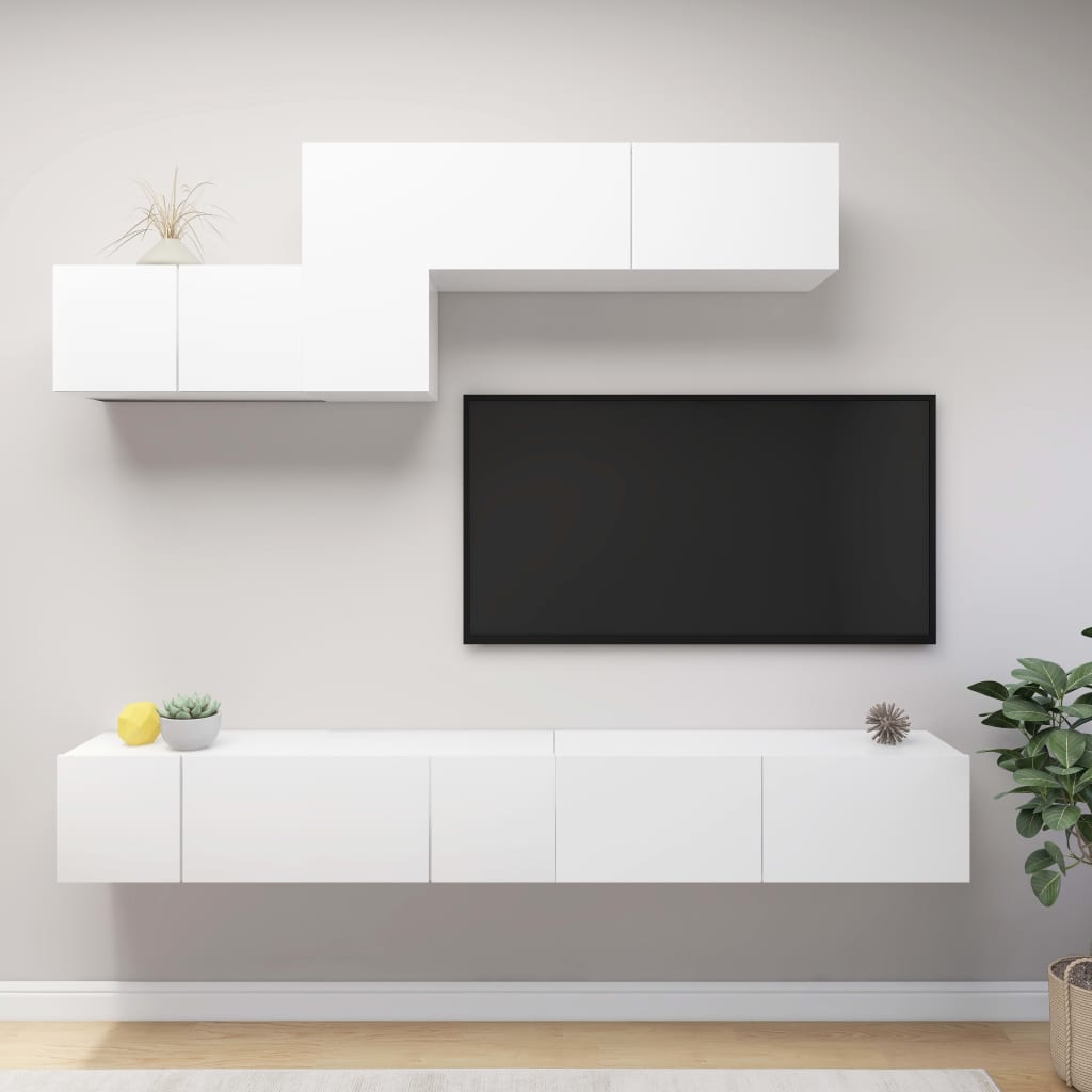 vidaXL 6-tlg. TV-Schrank-Set Weiß Holzwerkstoff