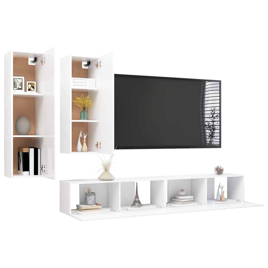 

vidaXL 4-delige Tv-meubelset spaanplaat wit