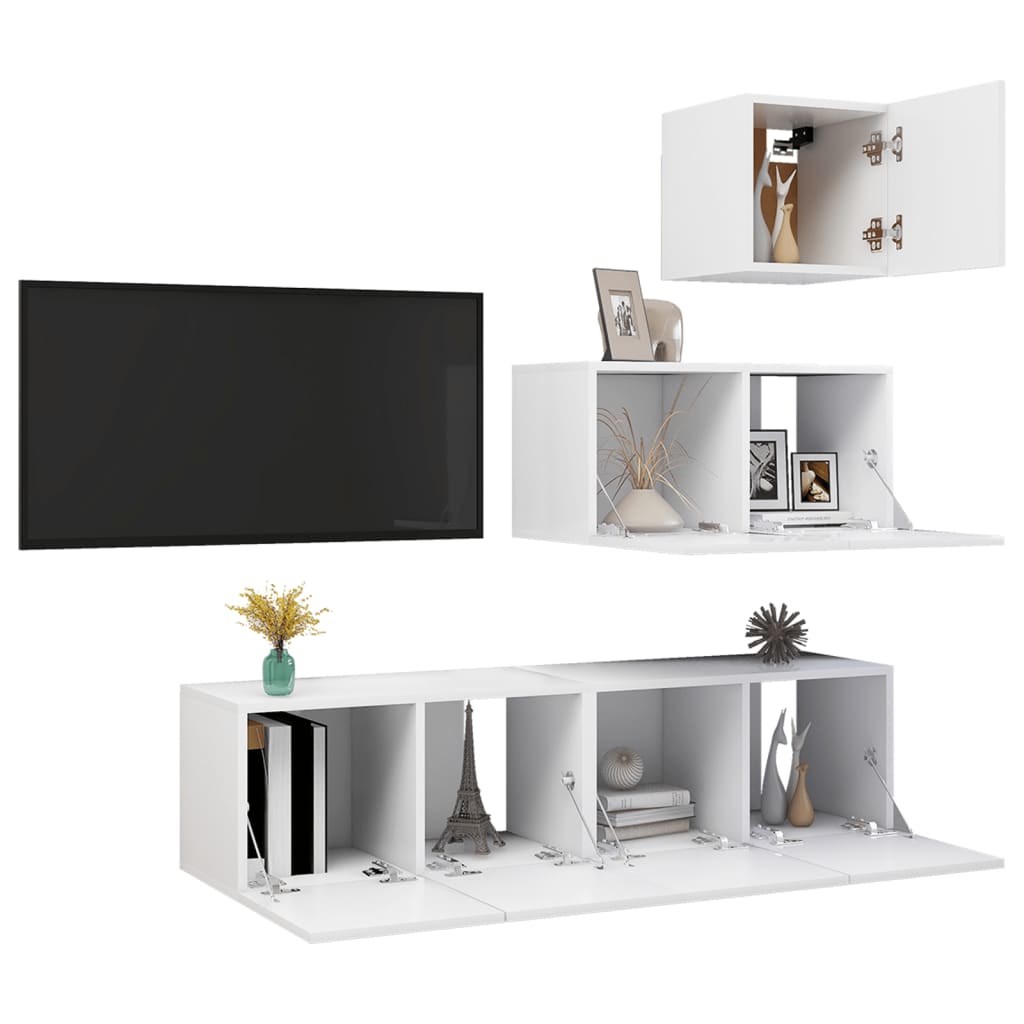 

vidaXL 4-delige Tv-meubelset spaanplaat wit