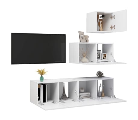 vidaXL TV Cabinet Set White Engineered wood 4 Piece Set TV Cabinet Set