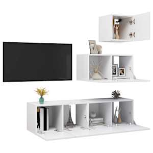 vidaXL TV Cabinet Set White Engineered wood 4 Piece Set TV Cabinet Set