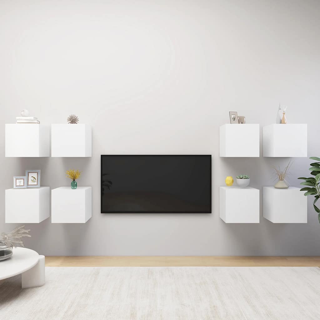 vidaXL Wisz�ce szafki TV, 8 szt., bia�e, 30,5 x 30 x 30 cm