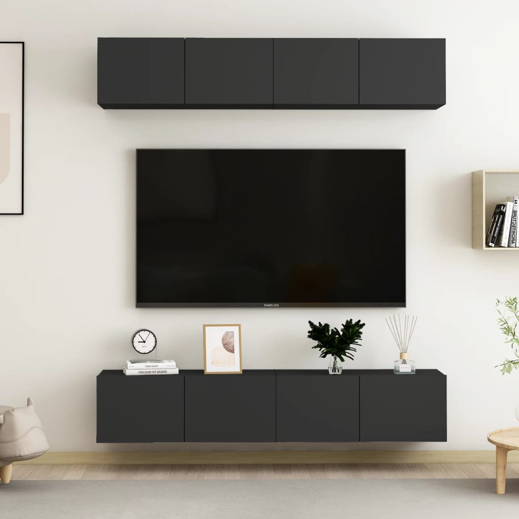 Tv-meubelen 4 st 80x30x30 cm spaanplaat zwart