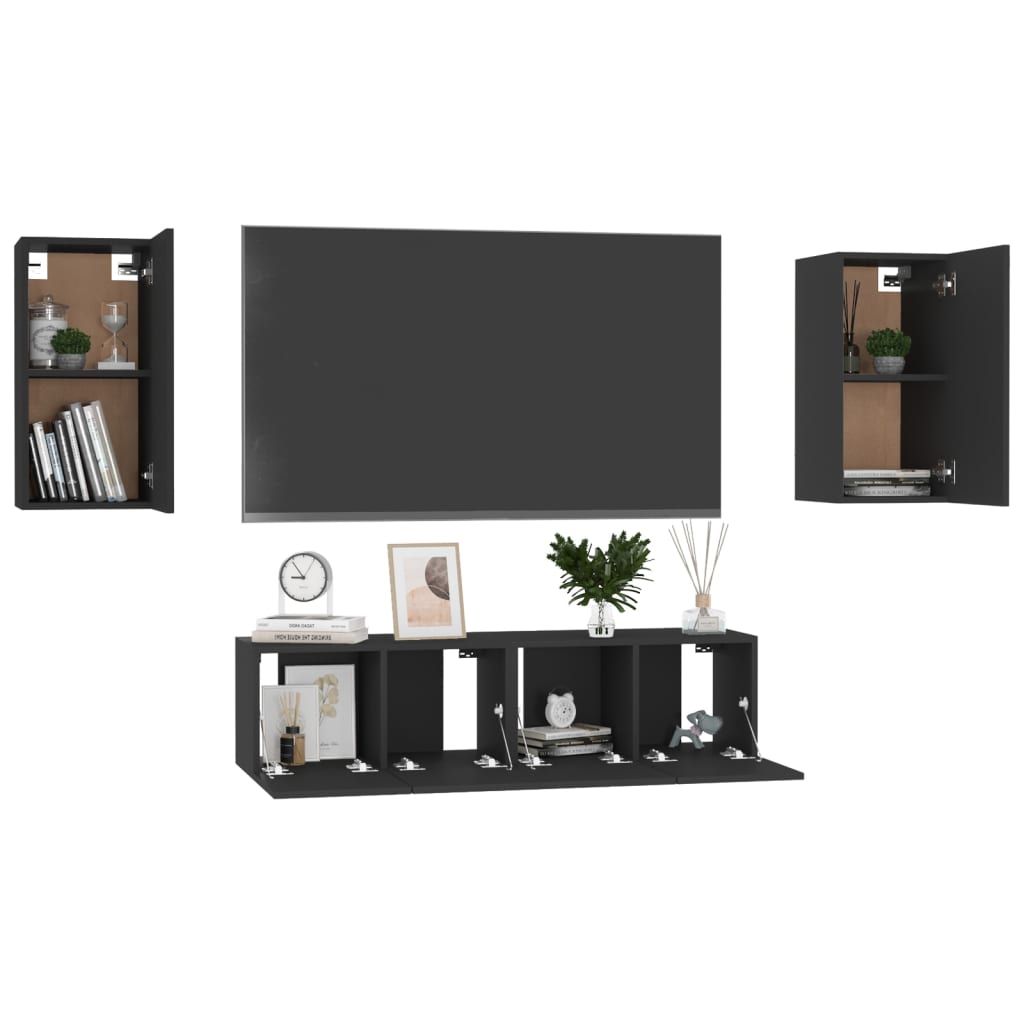 

vidaXL 4-delige Tv-meubelset spaanplaat zwart