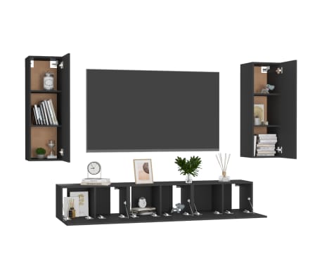 vidaXL 5-tlg. TV-Schrank-Set Schwarz Holzwerkstoff