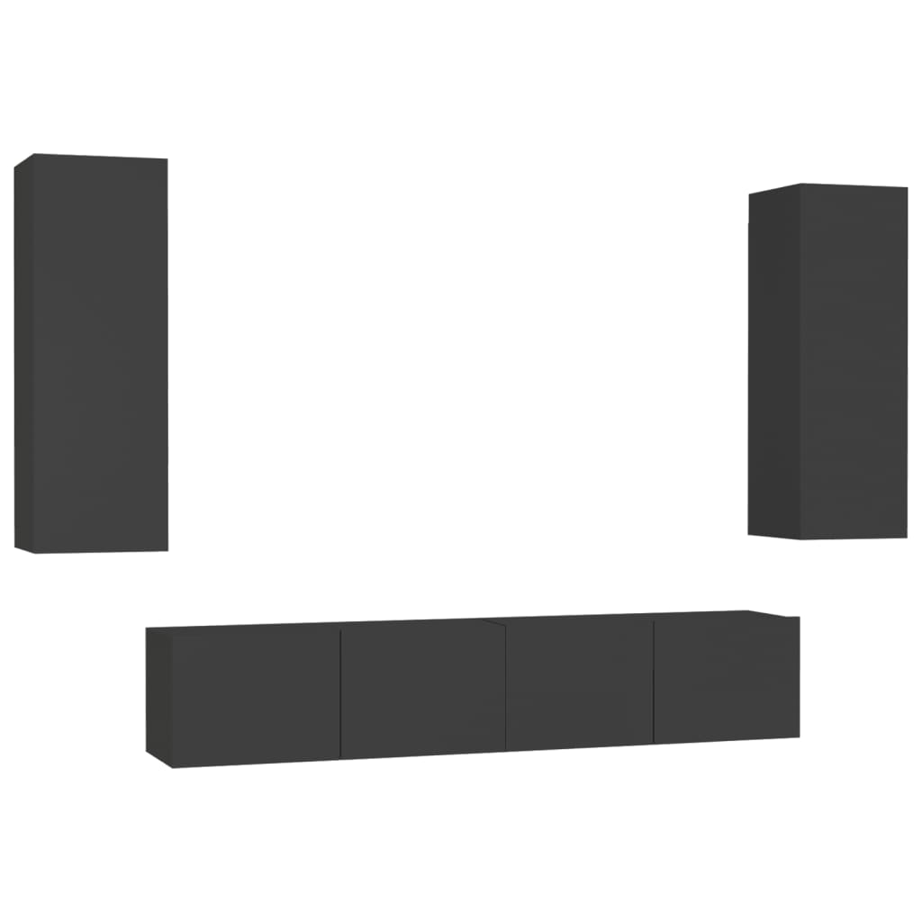 

vidaXL 4 Piece TV Cabinet Set Black Chipboard