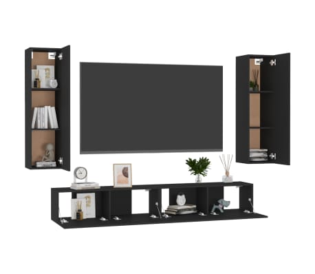 vidaXL 4-tlg. TV-Schrank-Set Schwarz Holzwerkstoff