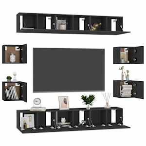 vidaXL Televizoriaus spintelių komplektas, 10 dalių, juodas, MDP
