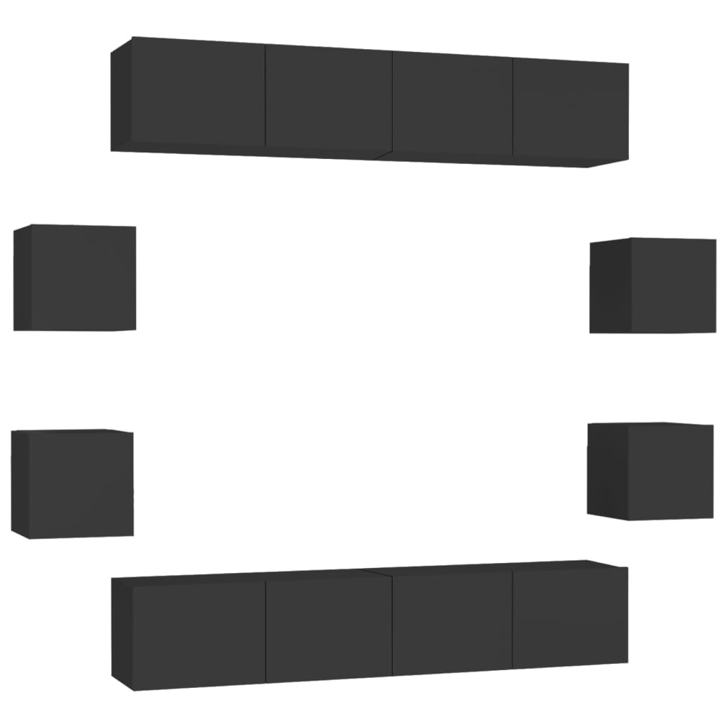 

vidaXL 8 Piece TV Cabinet Set Black Chipboard