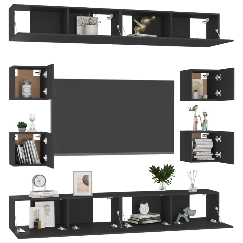 vidaXL 8 Piece TV Cabinet Set Black Engineered Wood