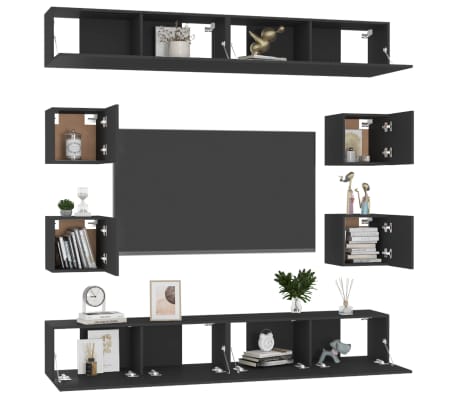 vidaXL 8 Piece TV Cabinet Set Black Engineered Wood