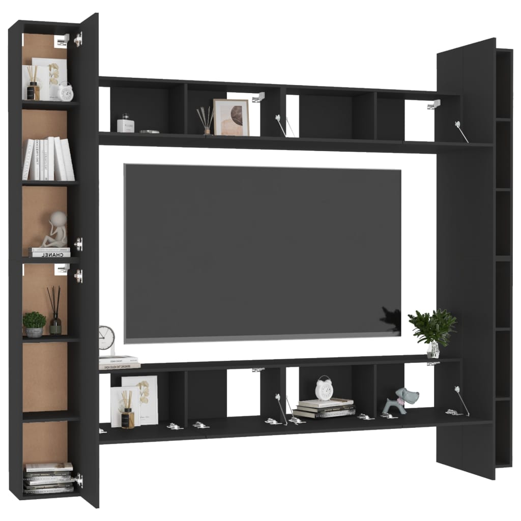 vidaXL 8 Piece TV Stand Set Black Engineered Wood