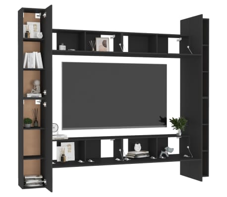 vidaXL 8 Piece TV Cabinet Set Black Engineered Wood