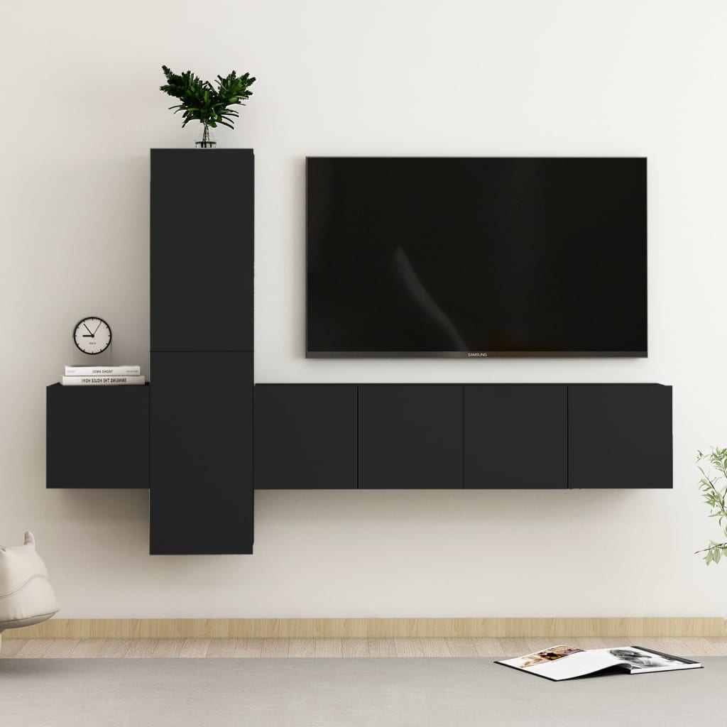 vidaXL Set dulapuri TV, 5 piese, negru, lemn prelucrat
