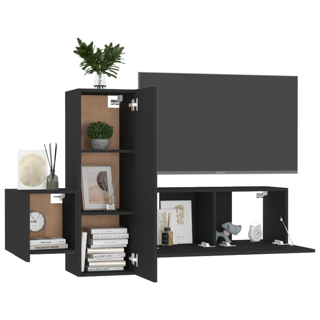 vidaXL Ensemble de meubles TV 3 pcs Noir Bois d'ingénierie