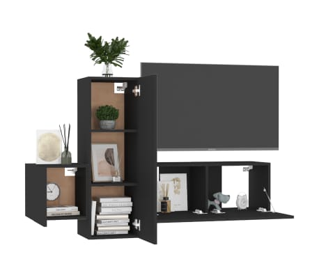 vidaXL Ensemble de meubles TV 3 pcs Noir Bois d'ingénierie