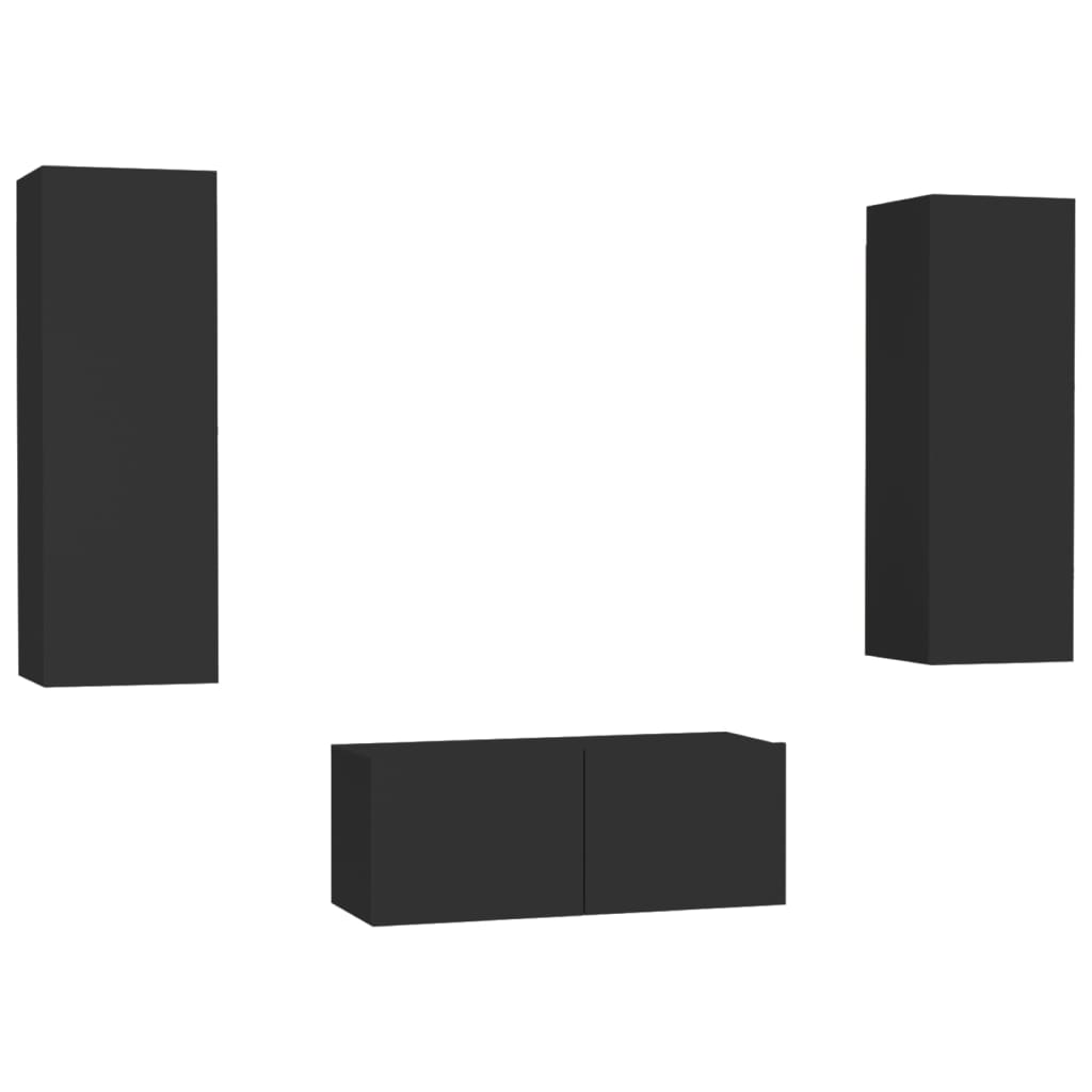 

vidaXL 3 Piece TV Cabinet Set Black Chipboard