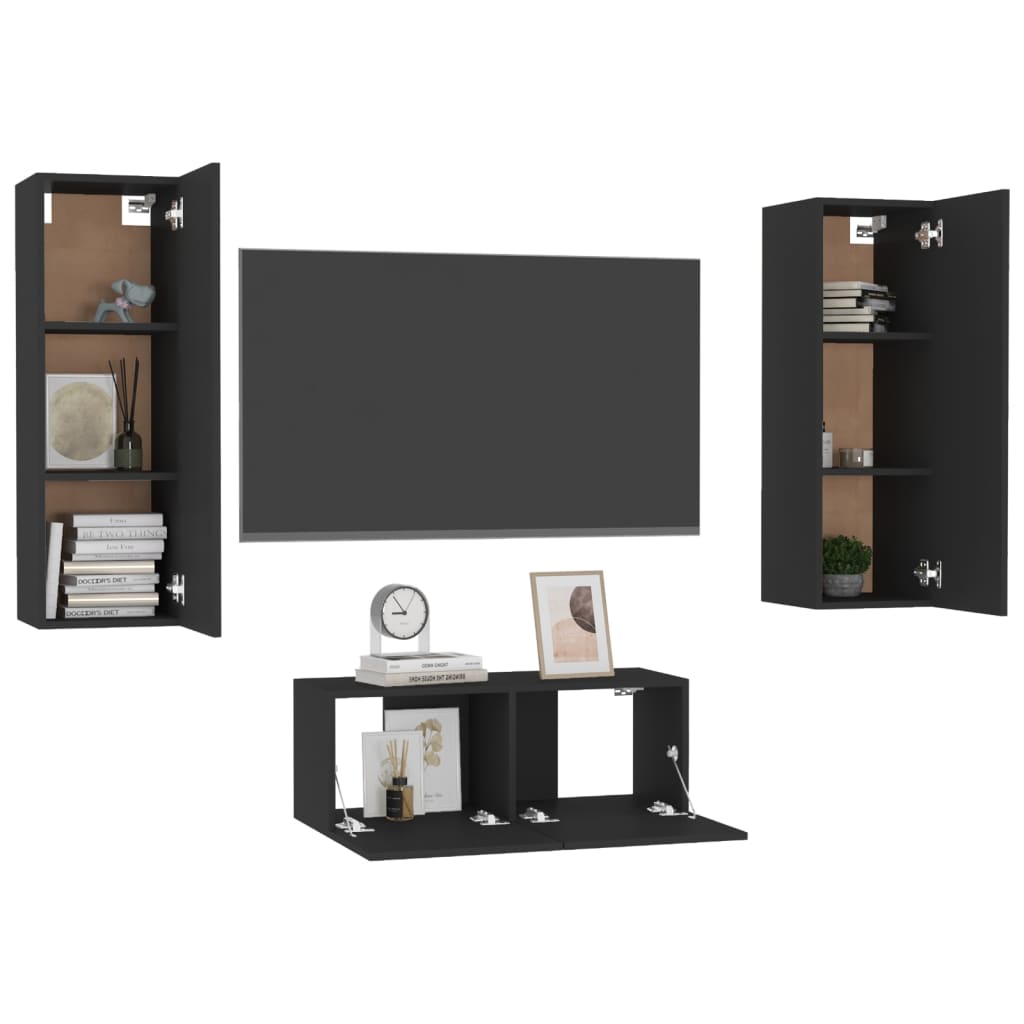 

vidaXL 3-delige Tv-meubelset spaanplaat zwart