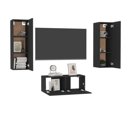 vidaXL 3-tlg. TV-Schrank-Set Schwarz Holzwerkstoff