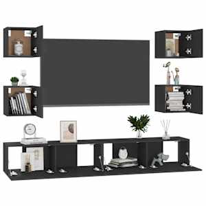 vidaXL Set di Mobili Porta TV 6 pz Nero in Legno Multistrato