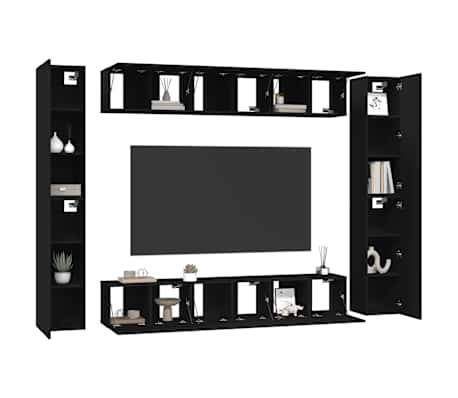 vidaXL TV-benksett 10 deler svart konstruert tre