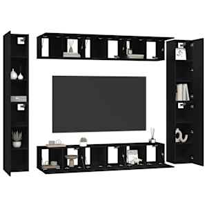 vidaXL TV-benksett 10 deler svart konstruert tre