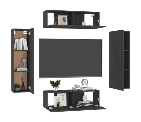 vidaXL 4 Piece TV Cabinet Set Black Engineered Wood