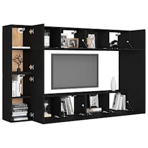 vidaXL Televizoriaus spintelių komplektas, 8 dalių, juodas, mediena