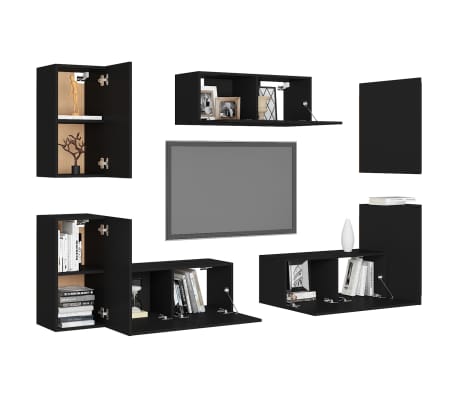 vidaXL عدد 7 قطع طقم خزانة تلفزيون خشب صناعي أسود