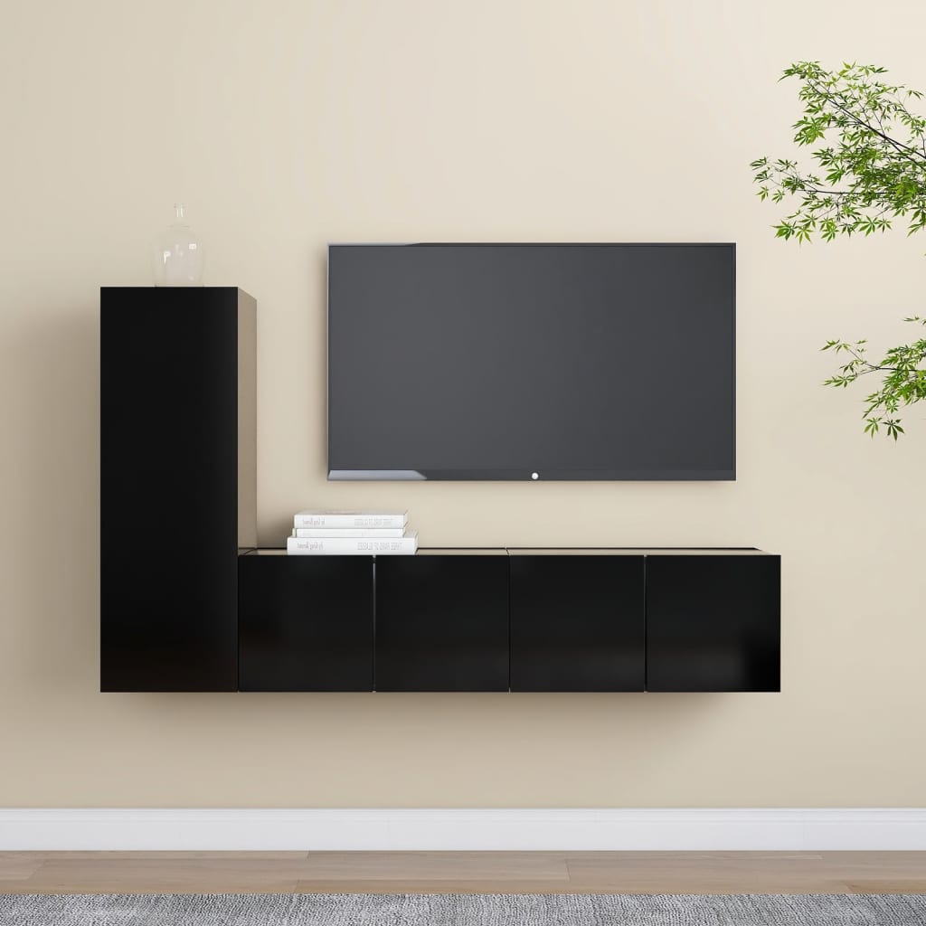 Ensemble de meuble TV 3 pcs Noir Aggloméré