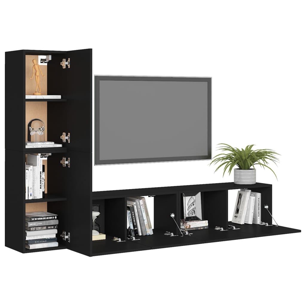 

vidaXL 4-delige Tv-meubelset spaanplaat zwart