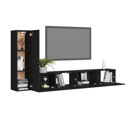 vidaXL Set de muebles de sal&oacute;n TV 3 pzas madera de ingenier&iacute;a negro