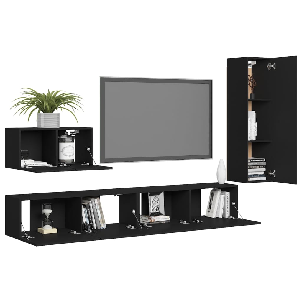 

vidaXL 4-delige Tv-meubelset spaanplaat zwart
