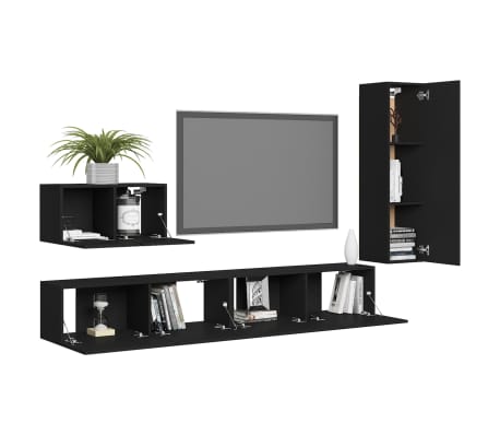 vidaXL 4-osaline telerikapikomplekt, must, tehispuit