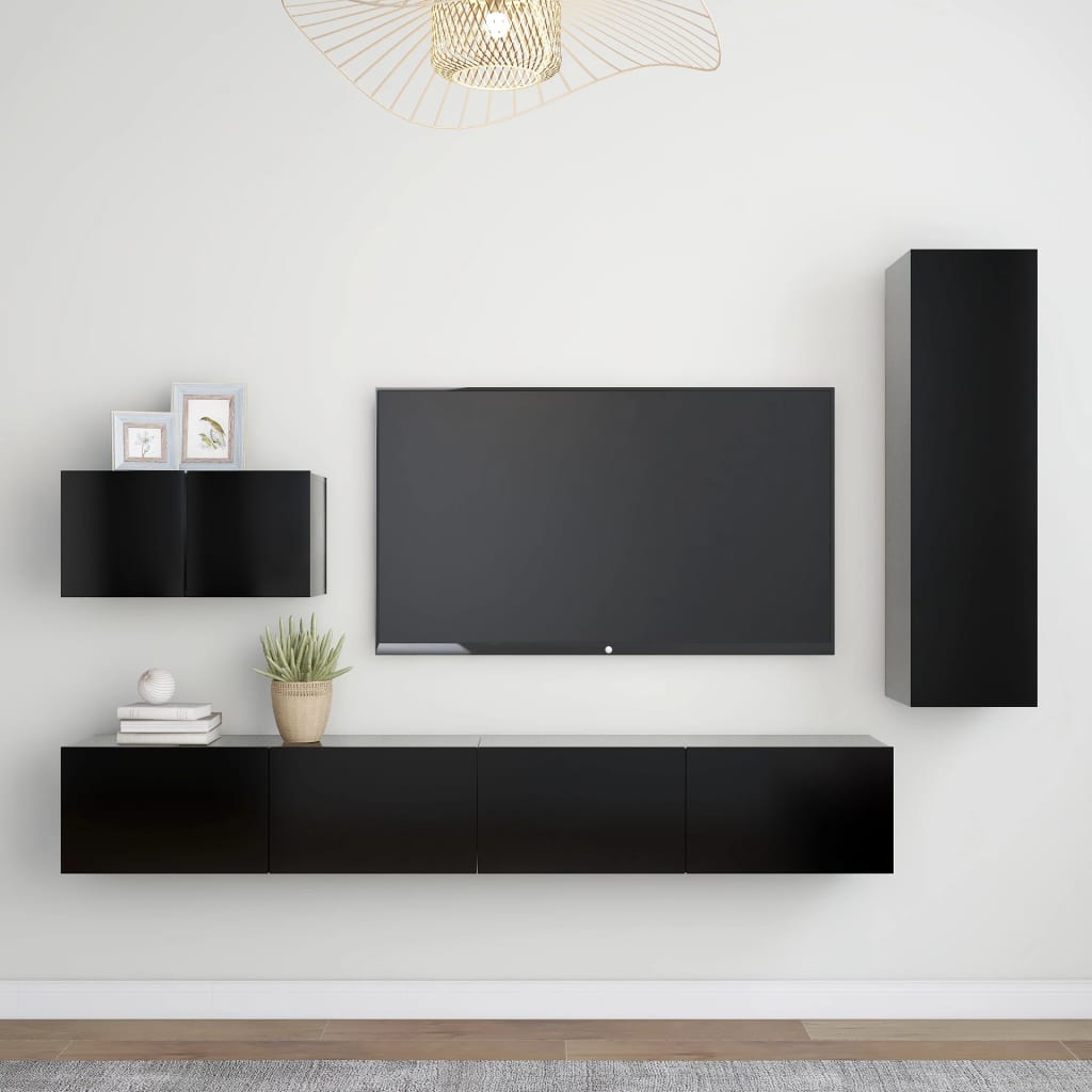TV-benksett 4 deler svart sponplate