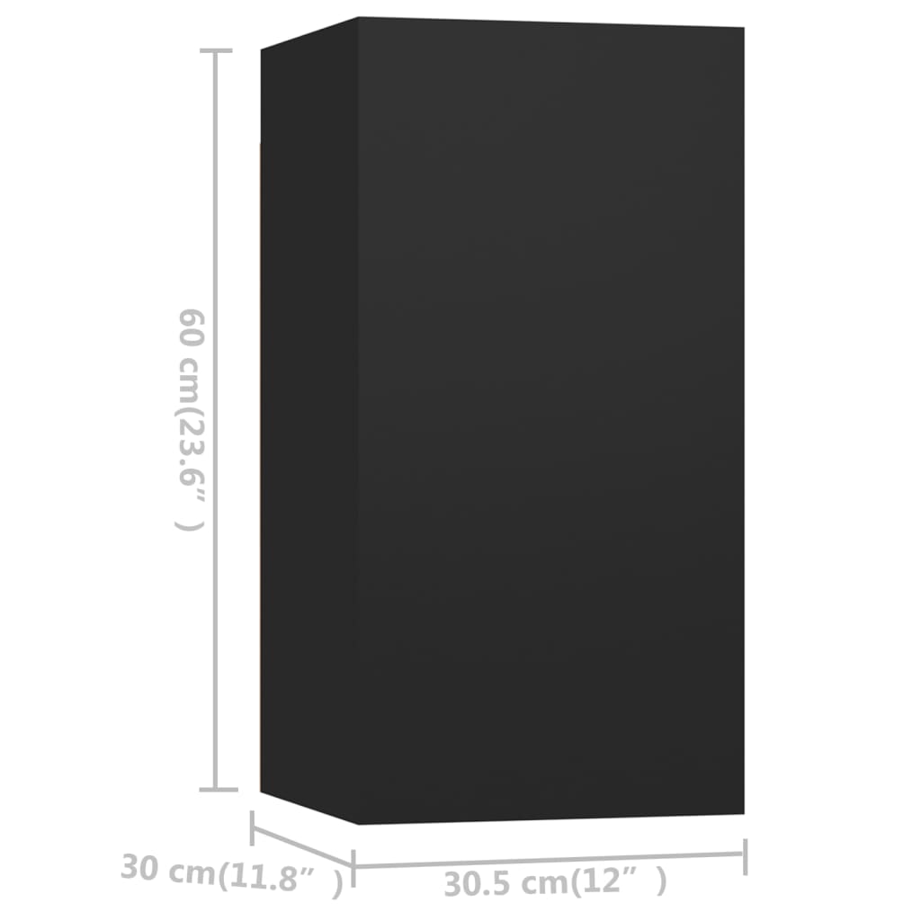 Wisząca szafka RTV - czarna, płyta wiórowa, wymiary: 30,5 x 30 x 60 cm, 60 x 30 x 30 cm