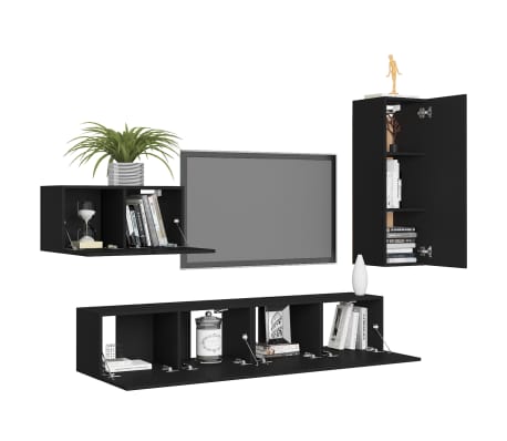 vidaXL 4-osaline telerikapikomplekt, must, tehispuit