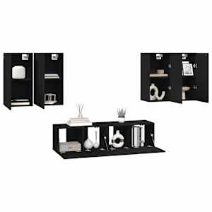 vidaXL Televizoriaus spintelių komplektas, 6 dalių, juodas, mediena