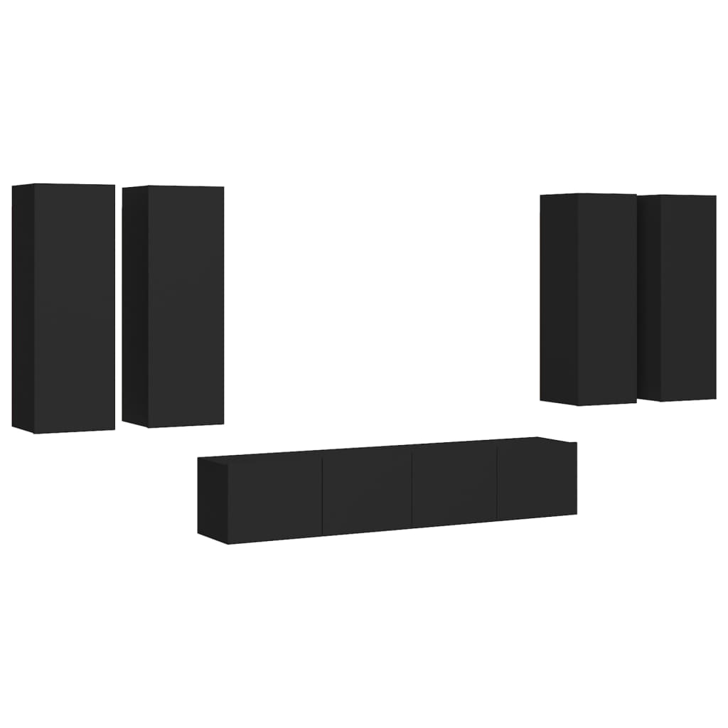 

vidaXL 6 Piece TV Cabinet Set Black Chipboard