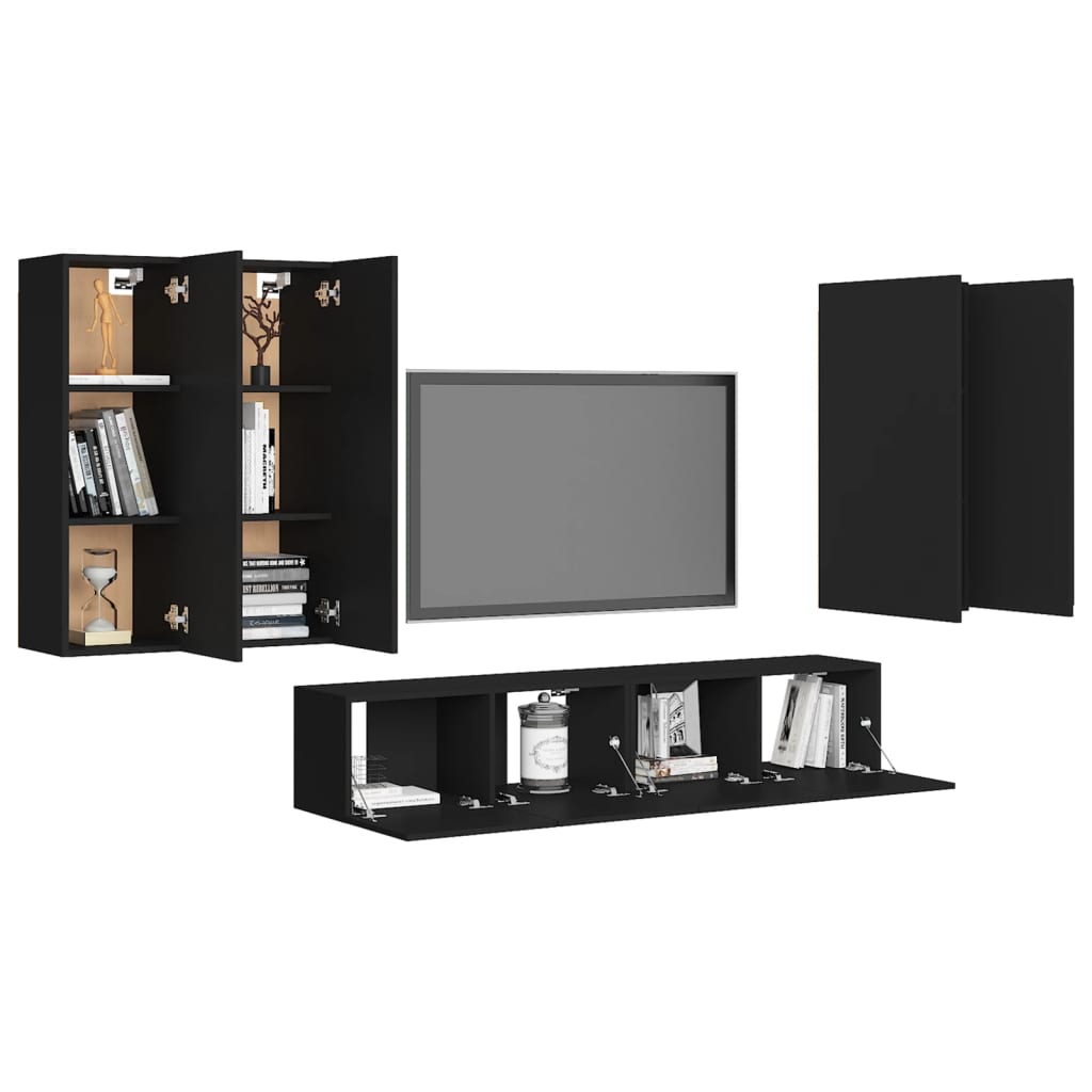 vidaXL Set dulapuri TV, 6 piese, negru, lemn prelucrat
