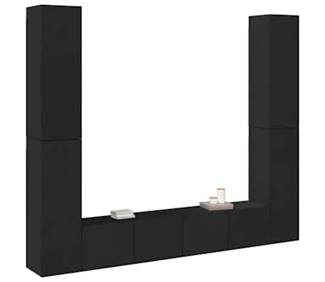 vidaXL Televizoriaus spintelių komplektas, 6 dalių, juodas, mediena