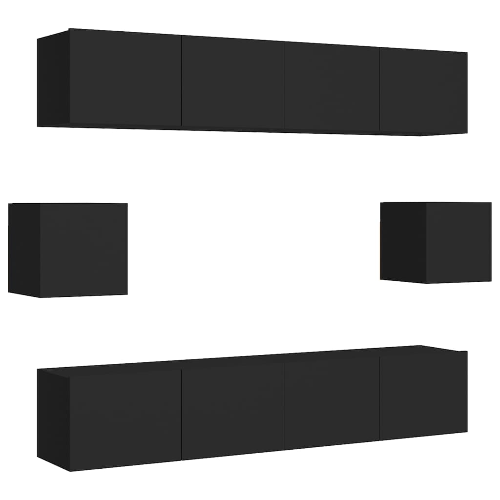 

vidaXL 6 Piece TV Cabinet Set Black Chipboard