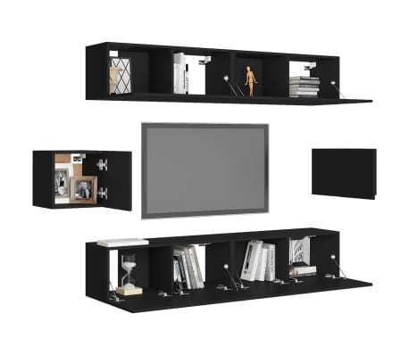 vidaXL Ensemble de meuble TV 6 pcs Noir Bois d'ing&eacute;nierie