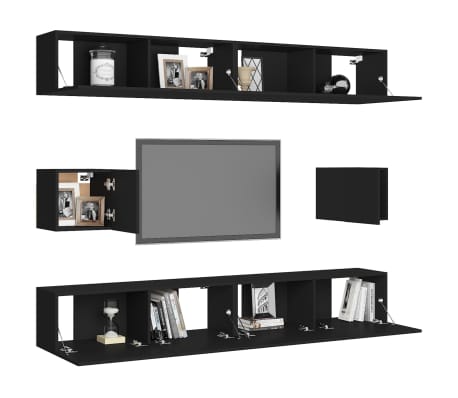 vidaXL 6-dijelni set TV ormarića crni od konstruiranog drva
