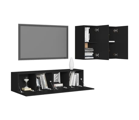 vidaXL TV Cabinet Set Set of 4 Black Engineered wood Medium