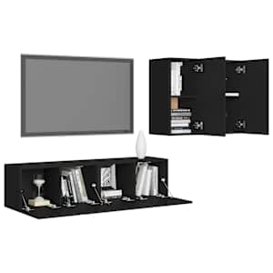vidaXL TV Cabinet Set Set of 4 Black Engineered wood Medium